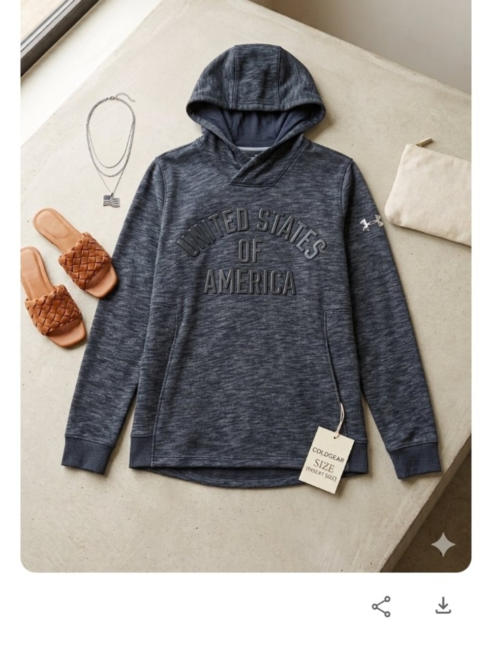 Under Armour Small Heathered Black Hooded Sweatshirt Coldgear